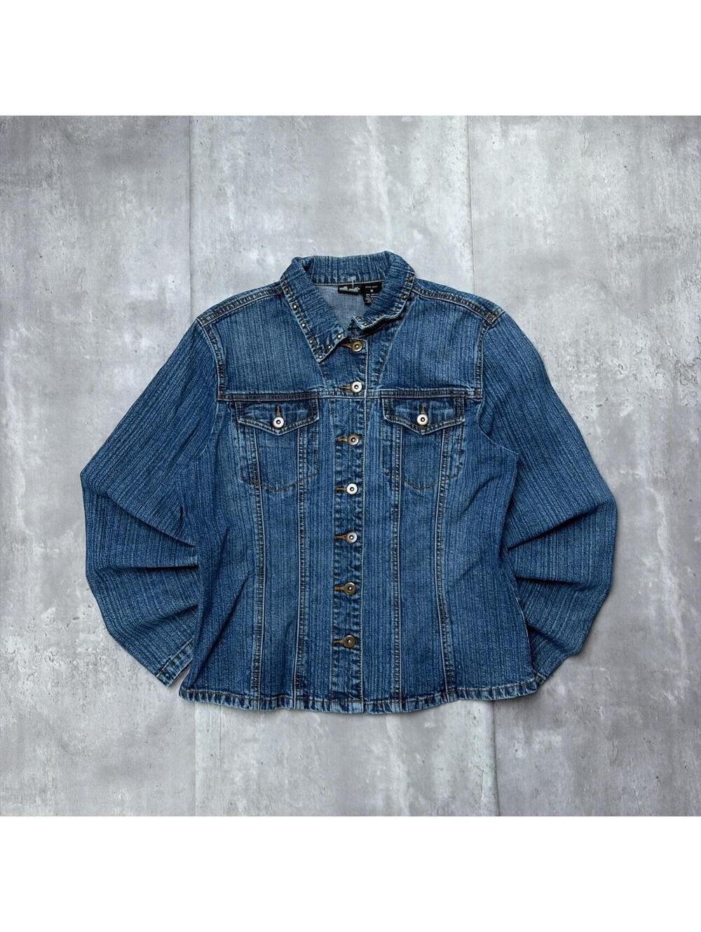 Y2K Blue Willi Smith Grunge Embellished Trucker Denim Jacket